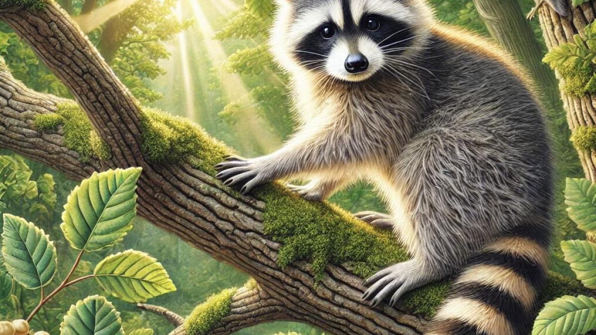 Енот-потеряшка застрял на дереве в Керчи